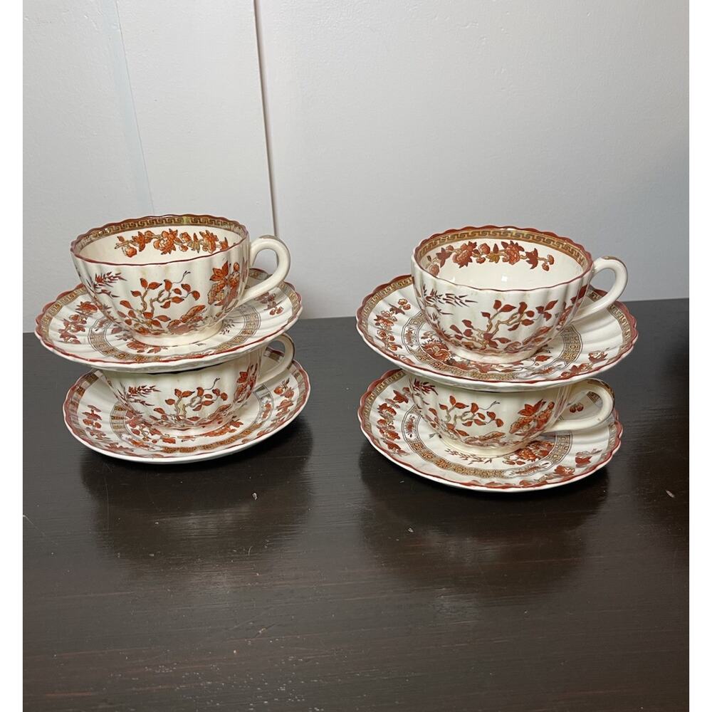 Copeland Spode India Tree Cups & Saucers Set Of 4 Old Brown Mark Stamp